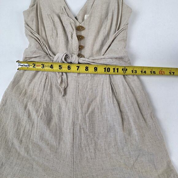 Maeve Anthropologie Jumpsuit Womens 0 Beige Linen Wide Leg V Neck Tie Waist - Picture 7 of 16